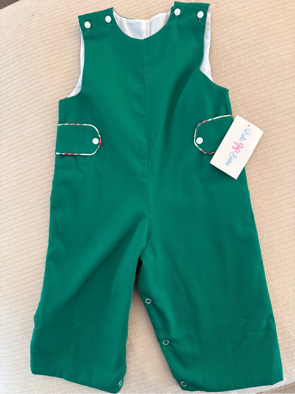Lulu Bebe Green Kids Christmas Romper with Snap Closures, NWT